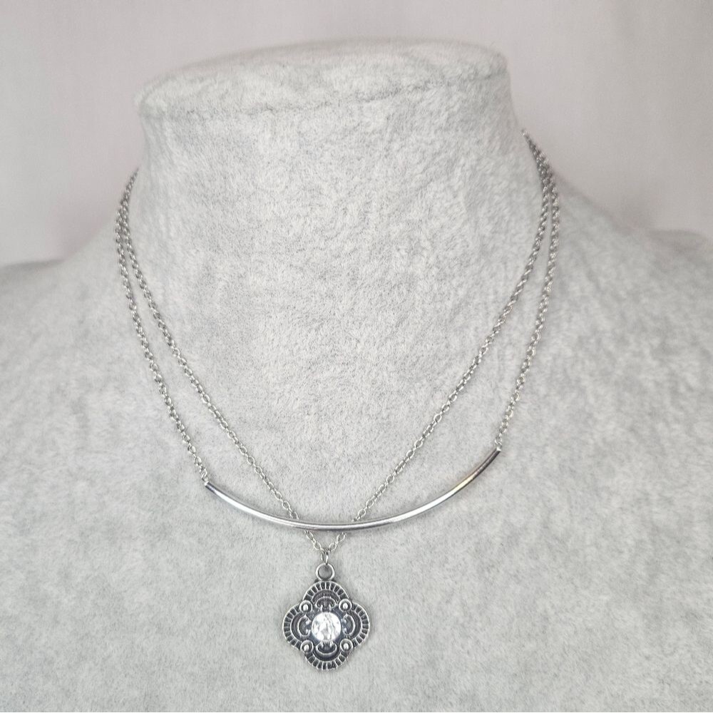 Hannah Accents Bar And Clover Silver Tone Choker Necklace Set Of 2 NWOT 13"-16"